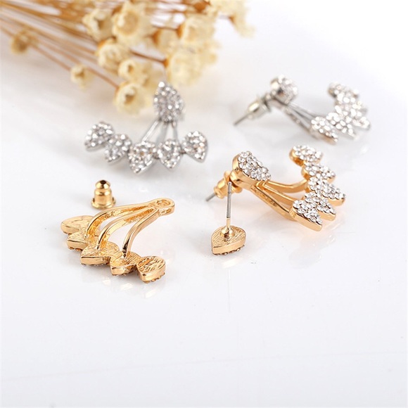 Water Drop Crystal Flower Double Stud Earrings - Picture 6 of 6